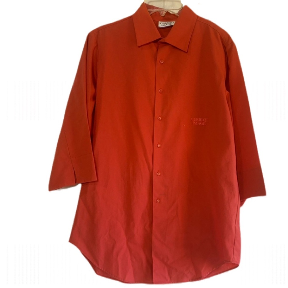 Vintage Cerruti Image Orange-Red Button Down Shirt with Three-Quarter Sleeves
